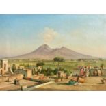 Attributed to Alessandro La Volpe (1820-1893), a view towards Mount Vesuvius, oil on canvas, 13" x