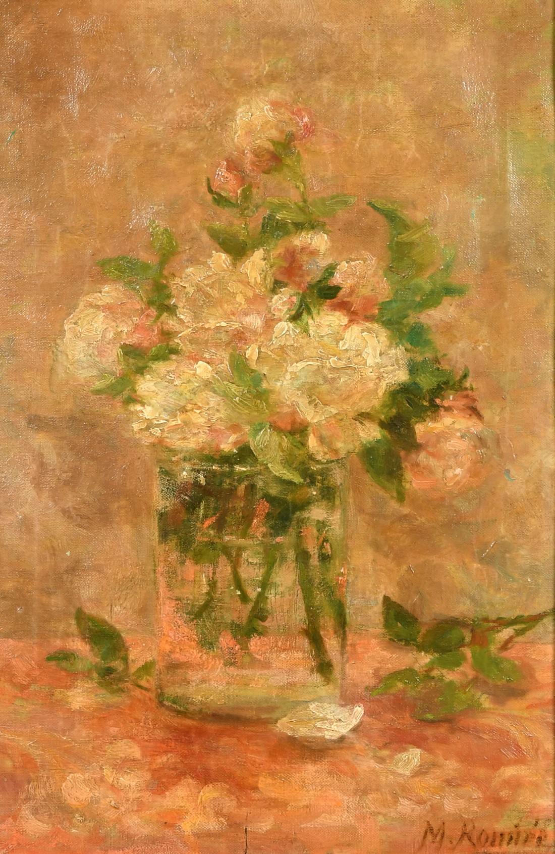 Early 20th Century Continental School, a still life of flowers in a glass vase, oil on canvas,