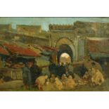 George Charles Haite (1855-1924) British, 'Gateway to the Market, Tangiers', oil on panel, 6.25" x