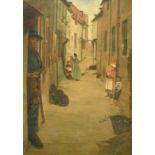 Alfred Armitage, circa 1889, 'The Cross, Whitby', figures in a street, oil on canvas, signed and