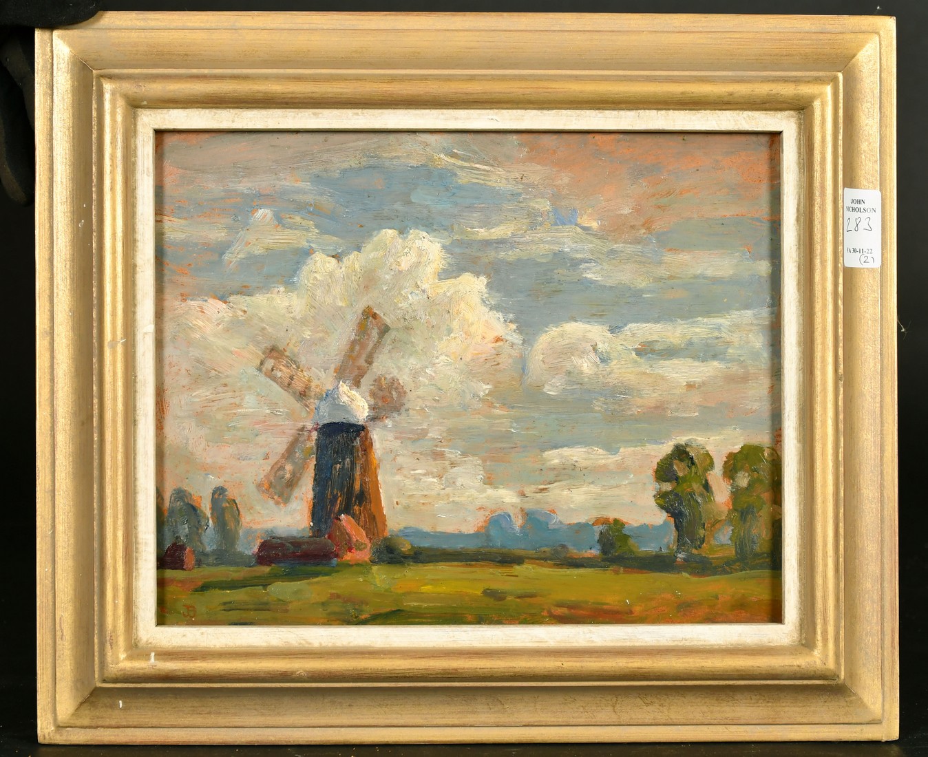 John Brown, (20th Century) A pair of landscapes, one with trees, the bother with a windmill, oil - Image 3 of 8