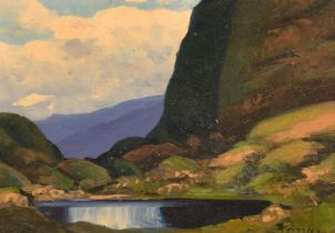 Konig, 20th Century, A mountain landscape, oil on board, signed, 6.75" x 9.75" (17 x 25cm).