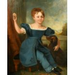 19th Century English School, a portrait of a child with a pet, oil on canvas, 36" x 28" (92 x 71cm),