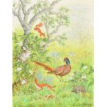 Ella Bruce (20th Century) A Pheasant and Hedgehog with other animals, watercolour, signed in pencil,
