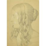 Nazarene style, 19th Century, Portrait of a lady in profile, pencil drawing with white chalk