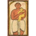 Attributed to Jamini Roy (1887-1972) Indian, study of a figure and child, gouache on paper, 14.5"