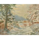 F. Stuck, Mid-20th Century Continental School, a winter landscape, oil on canvas, signed, 18" x 23.