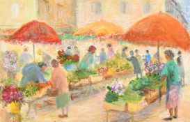 M. Nollez, 20th Century Continental school, a pastel scene of a flower market, signed, 12" x 19.
