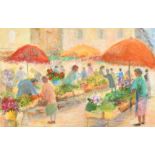 M. Nollez, 20th Century Continental school, a pastel scene of a flower market, signed, 12" x 19.