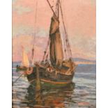 L. Margues, 20th Century, French, a traditional fishing boat at dusk, oil on panel, signed, 18.75" x