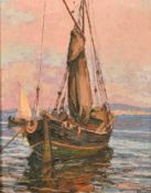 L. Margues, 20th Century, French, a traditional fishing boat at dusk, oil on panel, signed, 18.75" x
