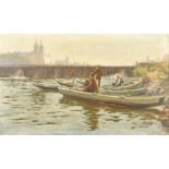 Paul Gregoire (19th/20th Century) French, Gentlemen Fishing on the Seine, oil on canvas, signed, 18"