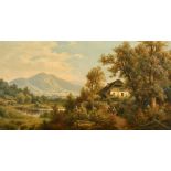 19th Century Austrian School, Figures on a path with a view of the town of Laa an der Thaya in the