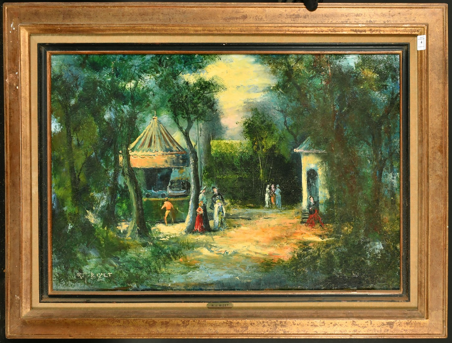 R.J. Bizet, 20th Century French School, figures around a carousel, oil on canvas, signed, 21.25" x - Image 2 of 4