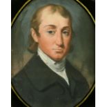 Mid-19th Century, a pastel head and shoulders portrait of a gentleman, 10" x 8" (26 x 20cm) oval, in