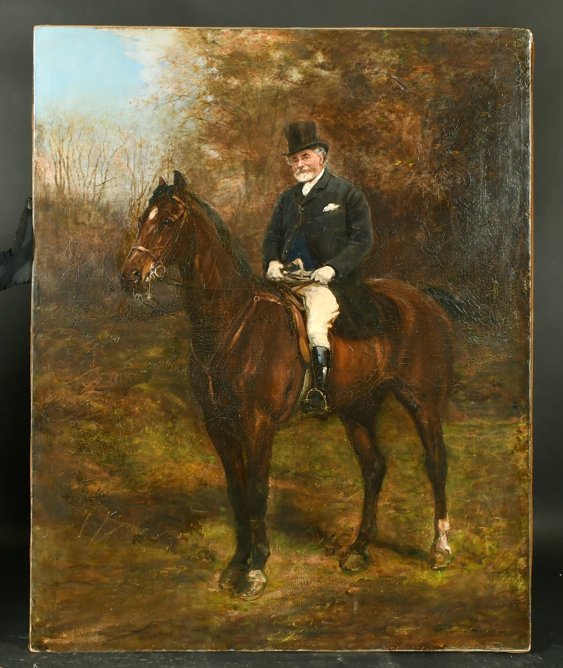 Heywood Hardy (1842-1933) British, Gentleman on horseback in a landscape, oil on canvas, signed, 46" - Image 2 of 4