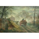 Mid-20th Century School, figures loading turnips in a horse and cart, oil on canvas, signed with