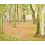 Robert Morson Hughes (20th Century) A view through the trees to the corner of the street, oil on
