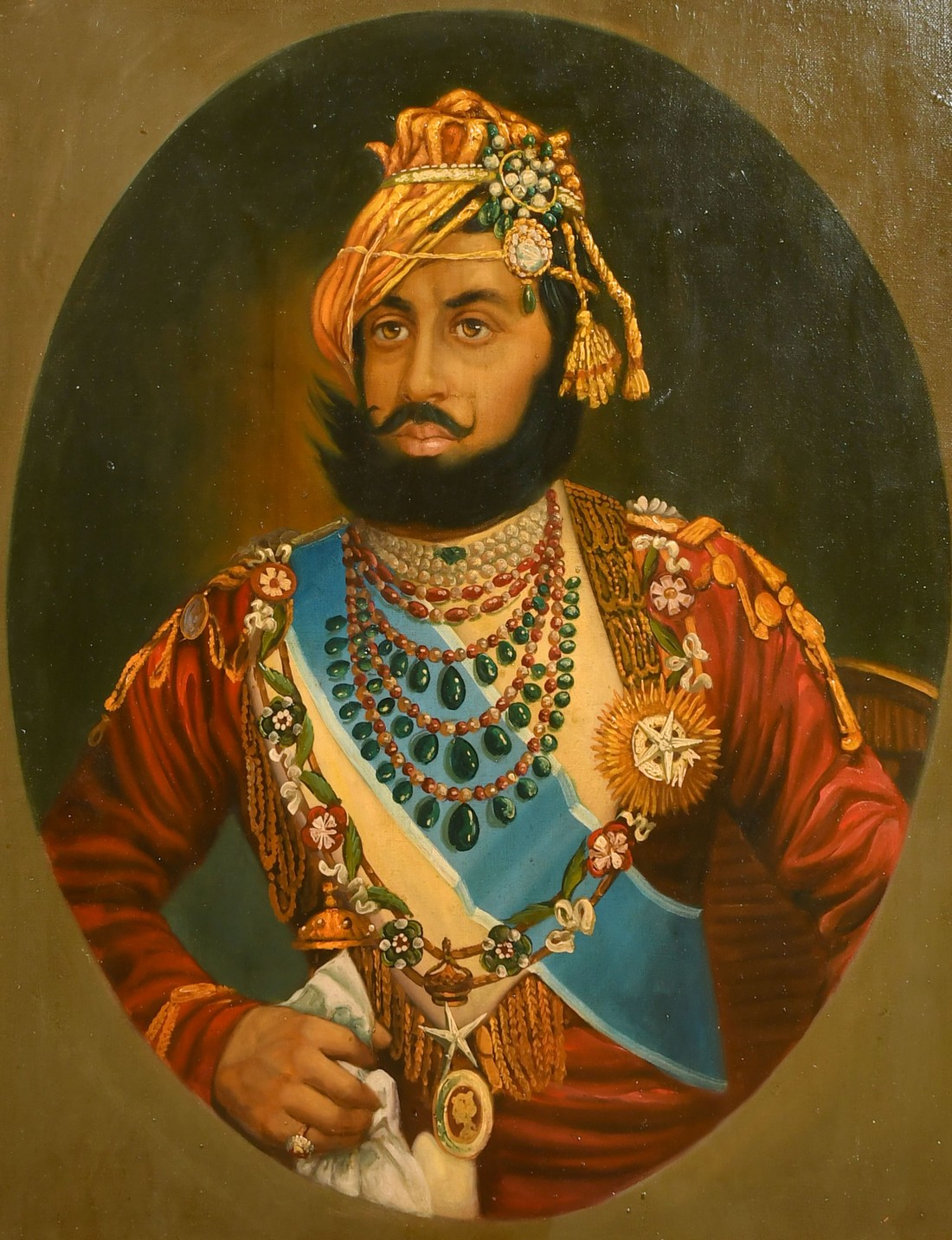 Early 20th Century Indian School, a head and shoulders portrait of a Maharajah, oil on canvas,