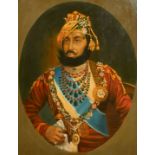 Early 20th Century Indian School, a head and shoulders portrait of a Maharajah, oil on canvas,