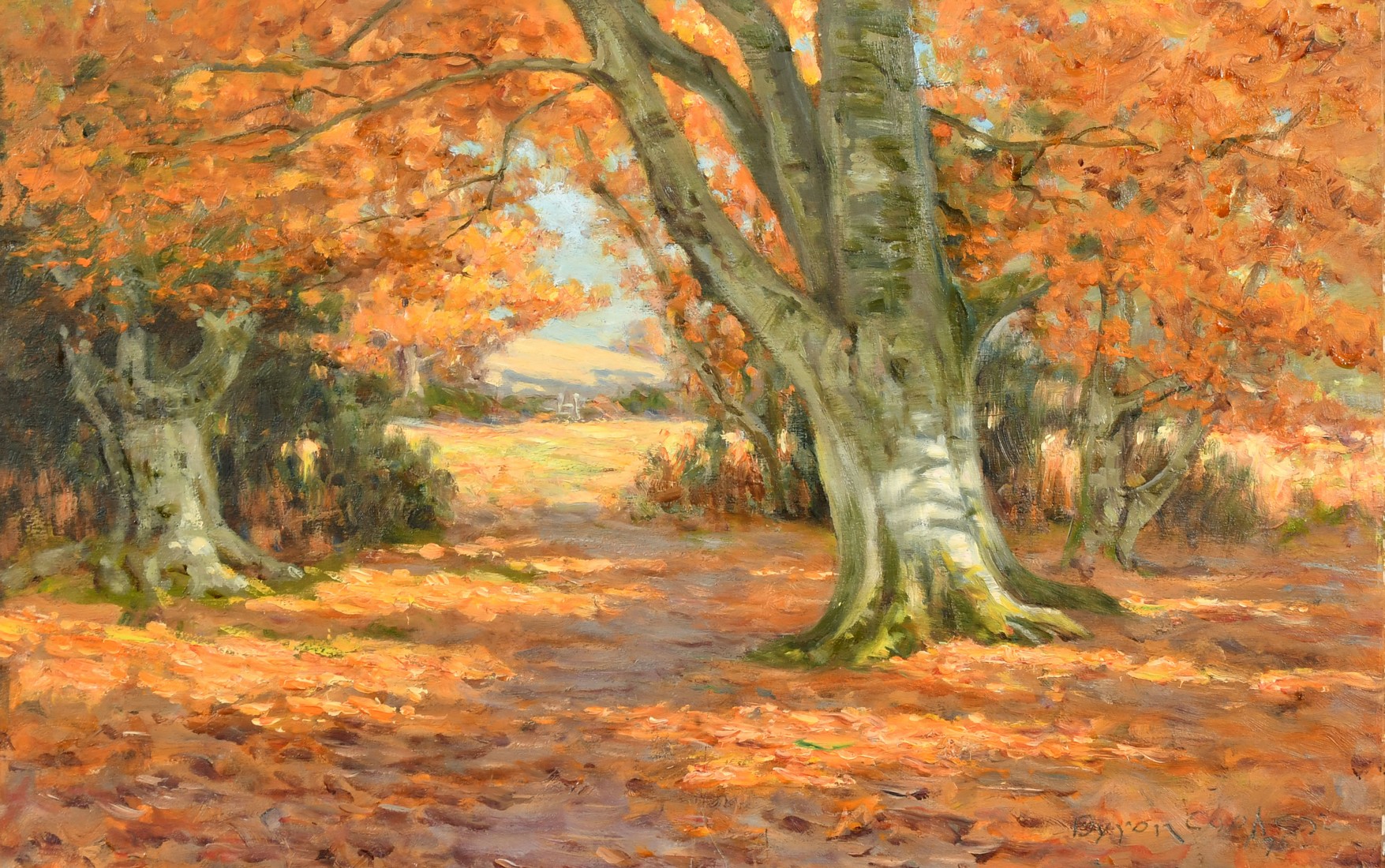 Byron Cooper, Autumn woodland, oil on panel, signed and dated, 9" x 14", (22.5x35.5cm) (unframed).