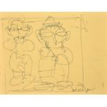 Jamini Roy (1887-1972) Indian, a sketch of two figures, ink, signed, 6.5" x 8.25" (16 x 21cm).