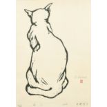 Satoko Hirano (b. 1947) Japanese, a seated cat, woodcut, signed and dated 2008, numbered 3/200,