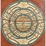 A late 20th Century Indian Tantric painting with intertwined circular motifs, mixed media, 30.5" x