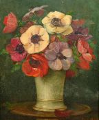 20th Century French School, a still life of flowers, oil on canvasboard, indistinctly signed, 11"