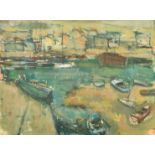 Early 20th Century French School, boats moored in a quay, oil on board, 21" x 29" (54 x 73cm).