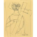 Jamini Roy (1887-1972) Indian, a sketch of a male figure holding an item, ink, signed, 8.25" x 6.