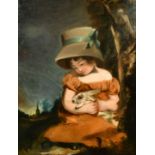 19th Century English School, 'Girl with a rabbit', After Hoppner, oil on canvas, 30" x 25", (76x63.