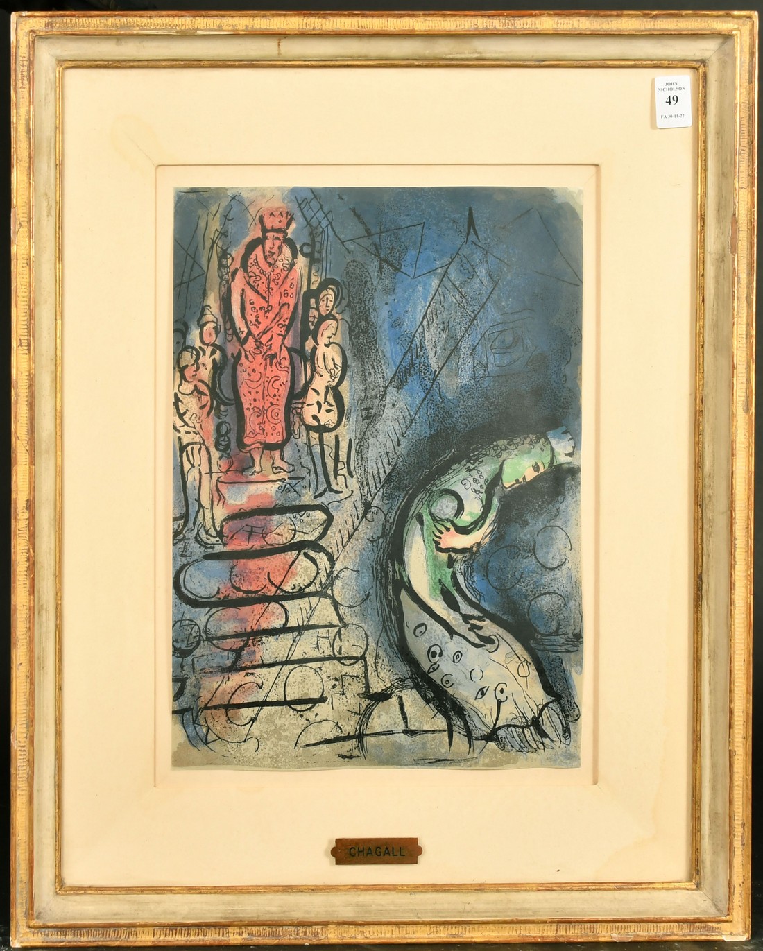 Marc Chagall (1887-1985), 'Ahasuerus Sends Vashti Away', colour lithograph, 13.75" x 10" (35 x - Image 2 of 3