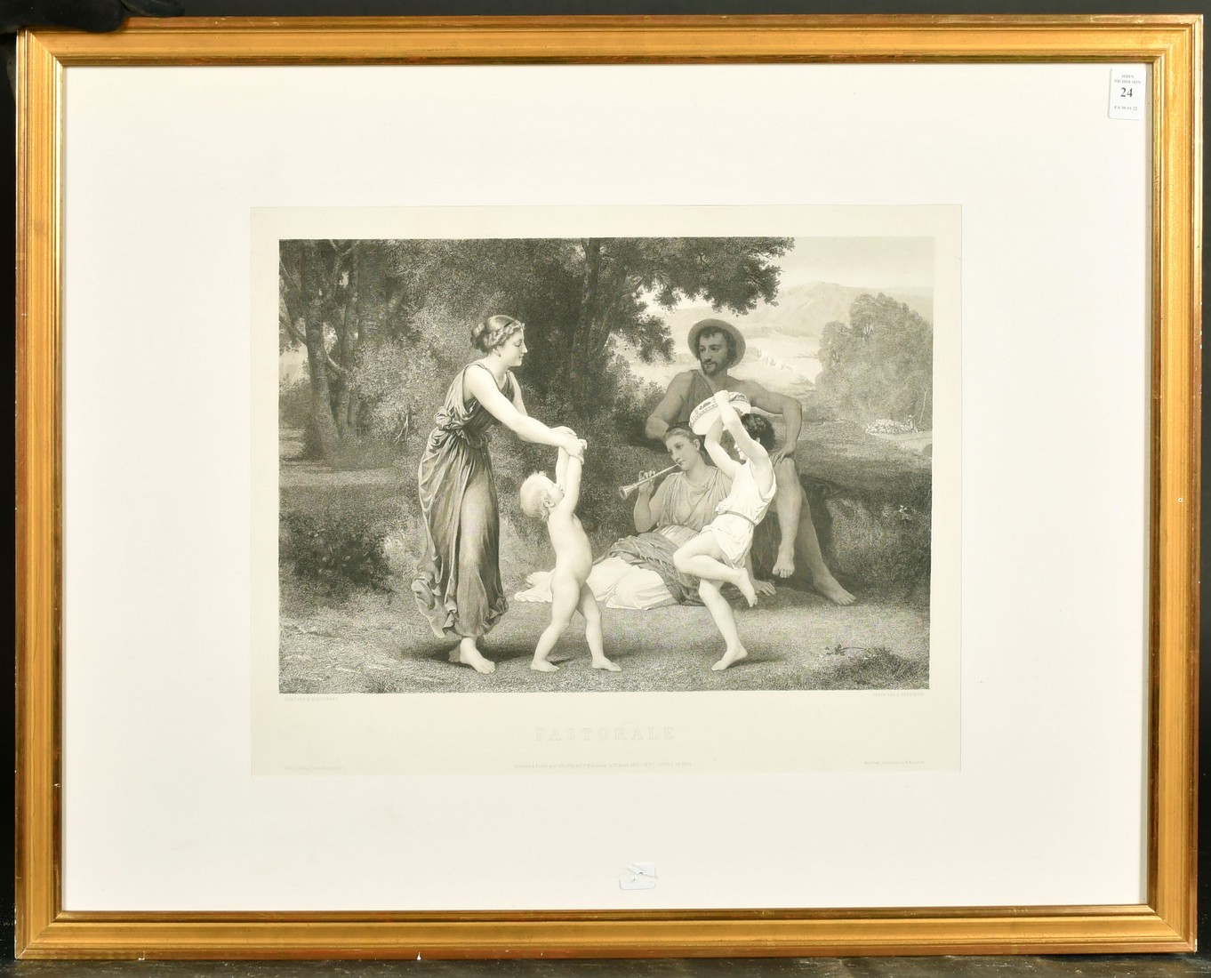 Bertinot after Bouguereau, 'Pastorale', engraving, 14" x 18" (36 x 46cm). - Image 2 of 3