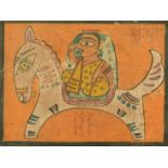 Jamini Roy (1887-1972) Indian, a female figure on horseback, tempera on board, signed, 12" x 16" (