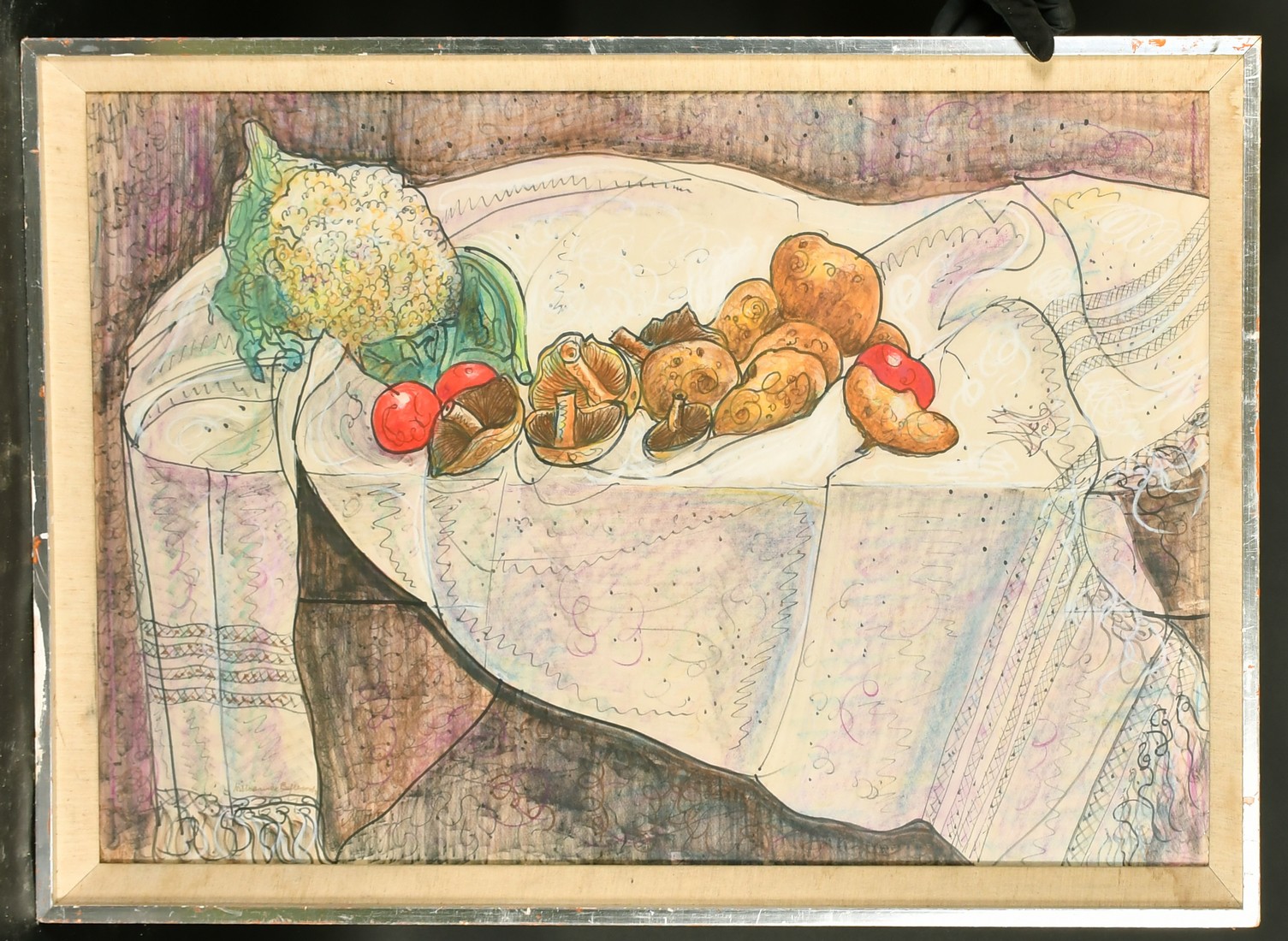 William de Belleroche (1912-1969), a tabletop still life study of mushrooms and vegetables, mixed - Image 2 of 4