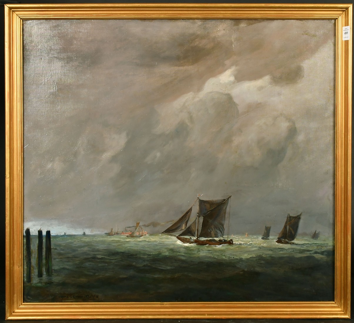 Frank Lewis Emanuel (1865-1948) A coastal seascape with sailing boats and a steam ship with grey - Image 2 of 4