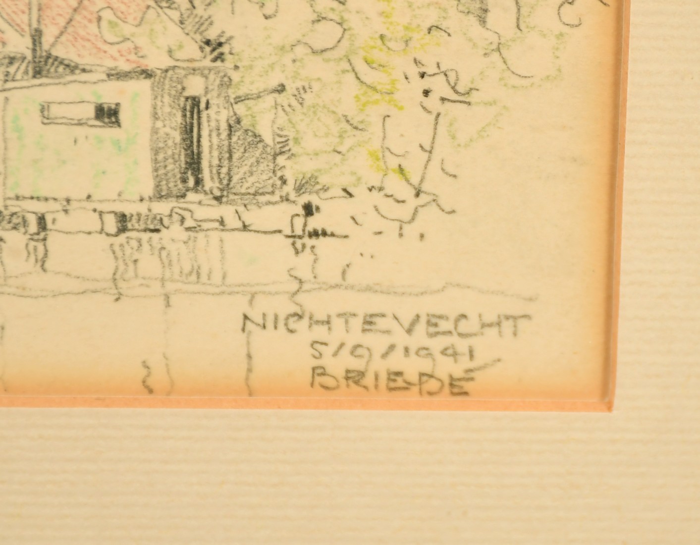 Johan Briede (1885-1980) Dutch, 'Nightevecht, 5/9/1941', a view of a Dutch village, mixed media, - Image 3 of 4