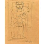 Jamini Roy (1887-1972) Indian, a sketch of a male figure, ink, signed, 8.25" x 6.5" (21 x 16cm).