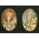 19th Century Indian School, portraits of a Maharajah, thought to be Aurangzeb, and a Maharini,