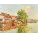 Maaike Adriana Barthelemy-Kronenberg (1886-1970) A flooded farm, oil on canvas, signed, 19.75" x