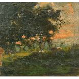 George Boyle, Cattle at sunset, oil on panel, initialled, 6.25" x 6.25", (16x16cm) (unframed) (a/