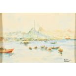 Turkish School (20th Century) View of the Golden Horn, watercolour, signed and dated, 8.75" x