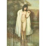 Jiang Song, 20th Century Chinese School, a study of a female nude standing in water, oil on