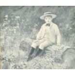 Percy Tarrant (1855-1934) A young boy seated on a log, oil on board, initialled, 5.25" x 6", (13.