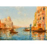 Charles Cousin, Gondolas and other shipping in Venice, oils on panel, both signed, 6.25" x 8.5", (