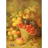 R. Casper (20th Century) A still life of strawberries in a basket, apples, grapes, a peach and