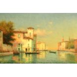 Bouvard (20th Century), figures on gondolas on a Venetian Canal with the Campanile in the