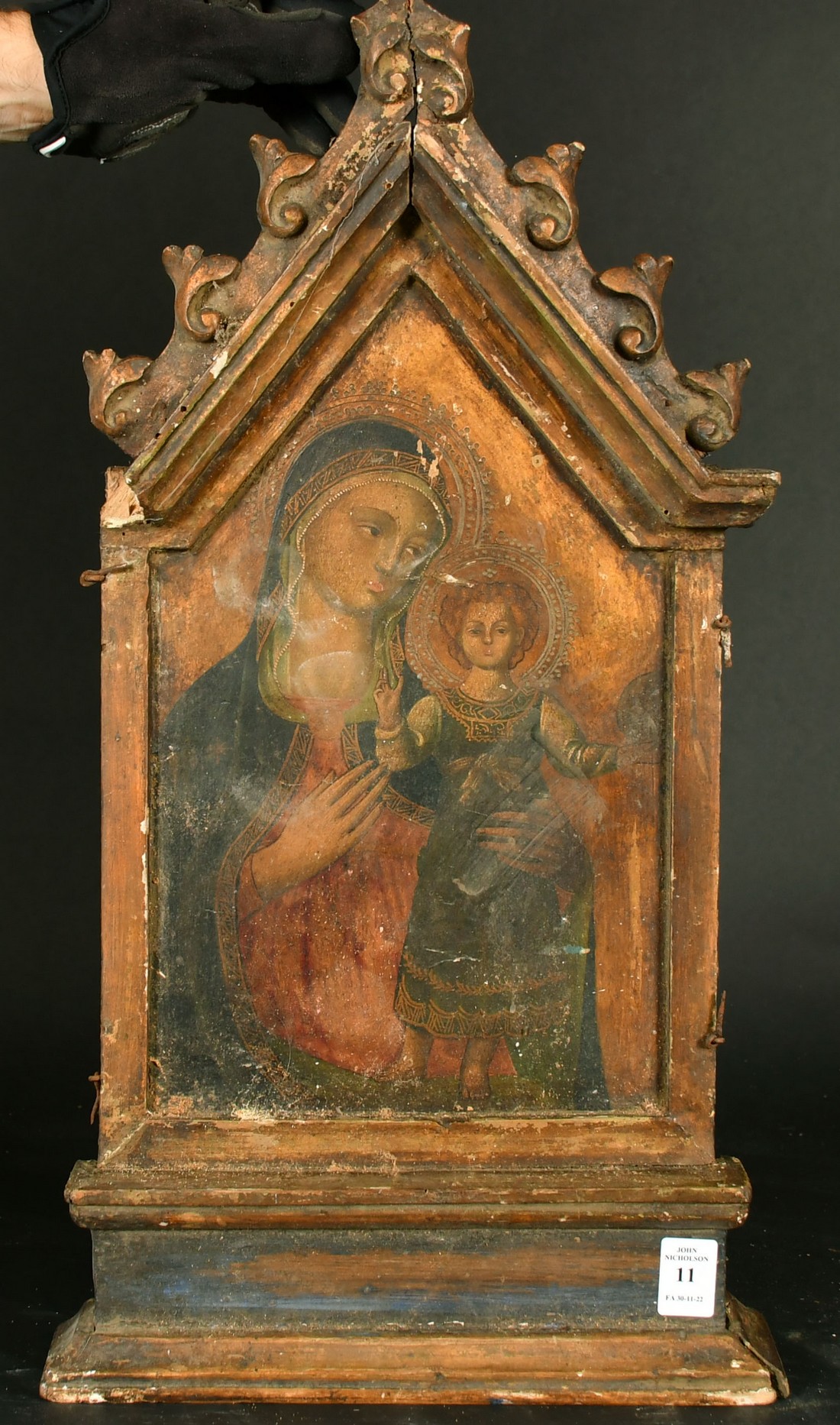 18th/19th Century Continental School, a mother and child in a tabernacle frame, 21.75" x 11.5" (55 x - Image 2 of 3