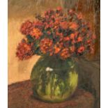 Pietro Sansalvadore (1892-1955), a still life of red flowers in a vase, oil on board, signed and